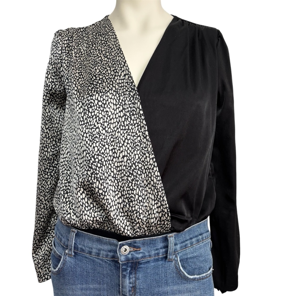 Crescent satin button bodysuit